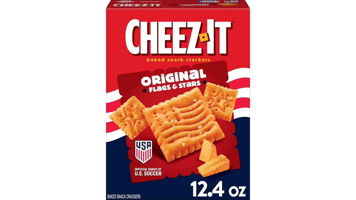 Red, white, and blue carton of Cheez-it Flags and Stars crackers