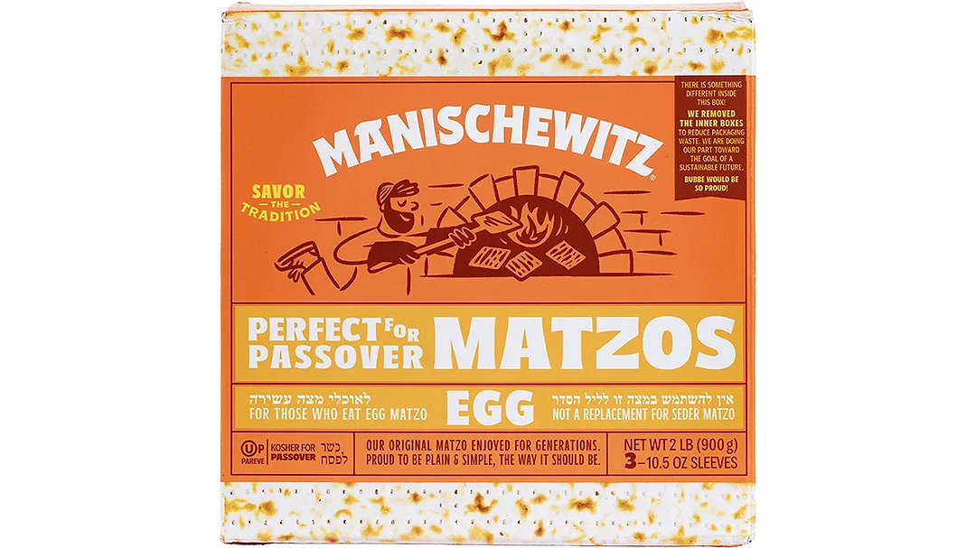 Orange carton of Manischewitz egg matzos