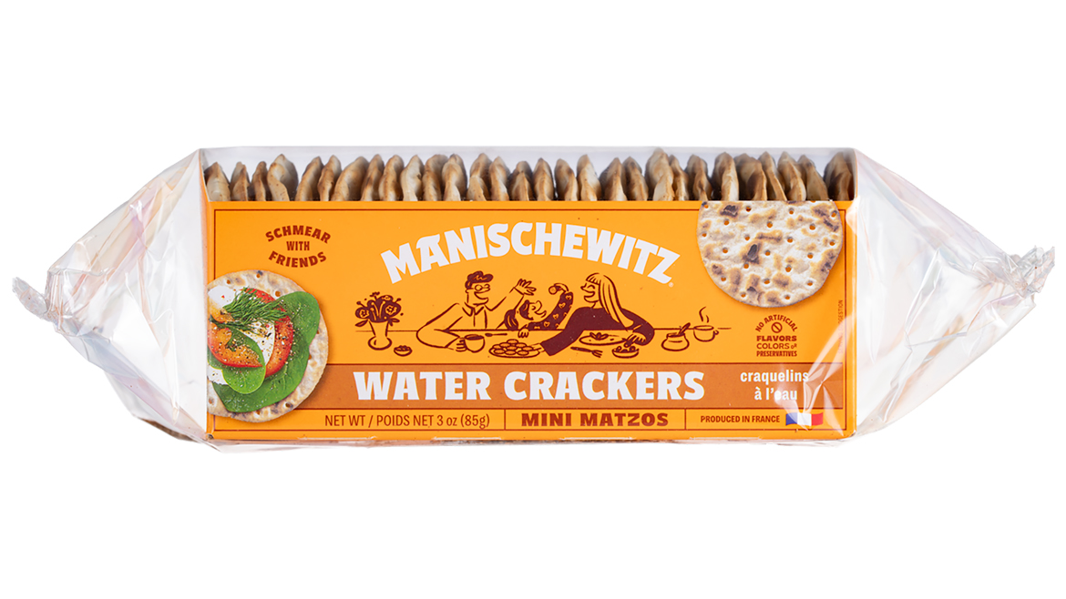 Yellow package of Manischewitz water crackers