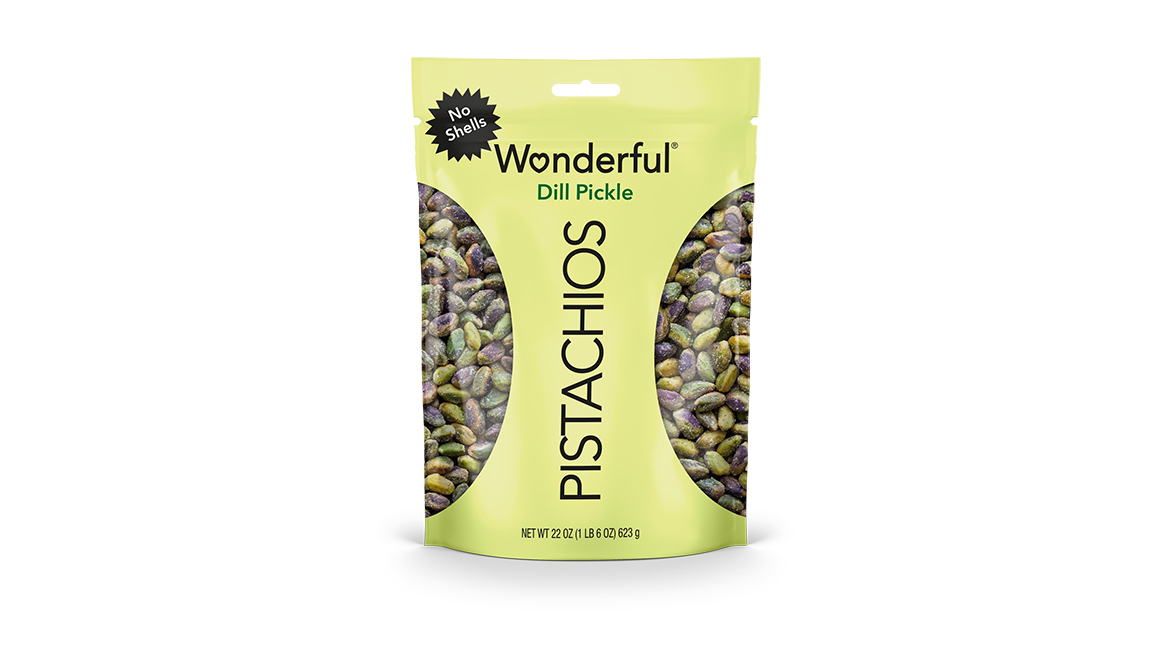 Green pouch of Wonderful Dill Pickle Pistachios