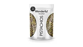 White pouch of Wonderful Unsalted Pistachios