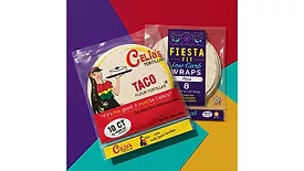 Two packages of tortillas on colorful background
