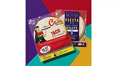 Two packages of tortillas on colorful background