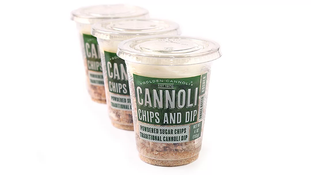 Three cups of Golden Cannoli Cannoli Chips and Dip