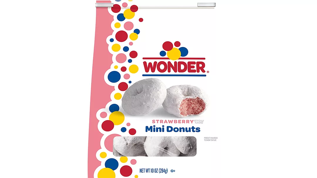 Wonder Strawberry Mini Donuts in a 10-ounce resealable bag