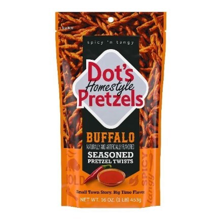 Colorful pouch of Dot’s Homestyle Pretzels Buffalo
