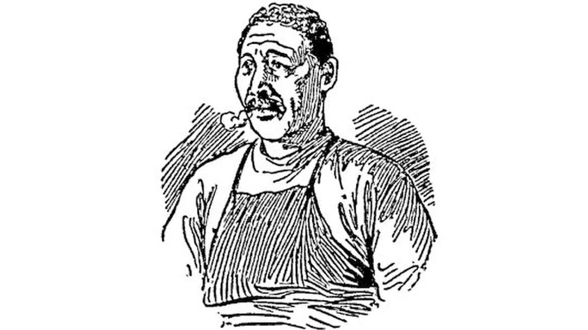 Wood cut illustration of a Black man in an apron