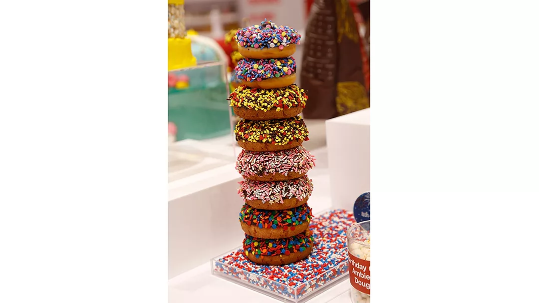 Tall stack of cake doughnuts
