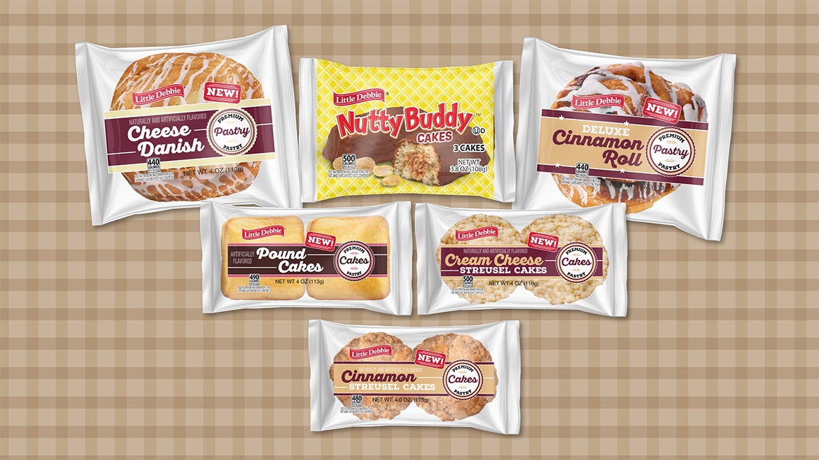 Six packages of Little Debbie single-serve cakes