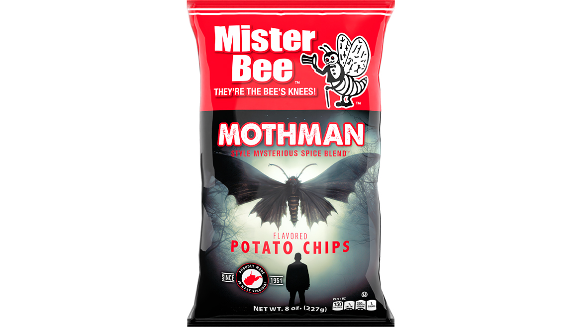 Front of a red, white and blue bag of Mister Bee 1951 potato chips