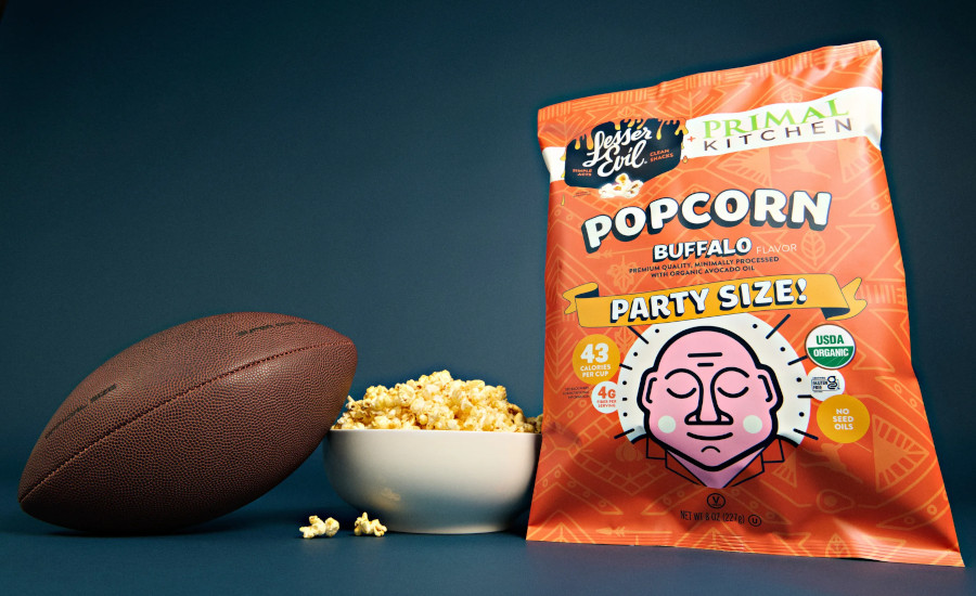 This is a bag of LesserEvil Primal Kitchen Buffalo Popcorn