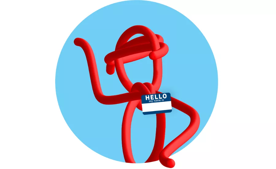 American Licorice Mascot, which is the outline of a person wearing a hat made out of licorice string.