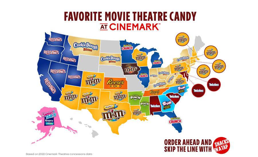 Cinemark reveals moviegoers' favorite candy by state Snack Food