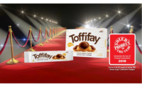 Toffifay delivers a highly unique eating experience with its whole roasted hazelnut, chewy caramel cup, hazelnut cream and drop of chocolate.