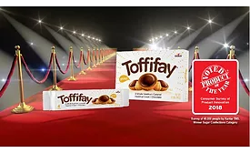 Toffifay delivers a highly unique eating experience with its whole roasted hazelnut, chewy caramel cup, hazelnut cream and drop of chocolate.