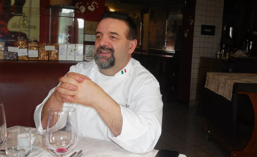 Chocolate maker Silvio Bessone expounds on his philosophy of biodynamic agriculture at his restaurant, museum and production facility in Vicoforte, Italy.