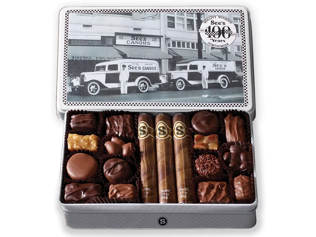 See's delivery tin