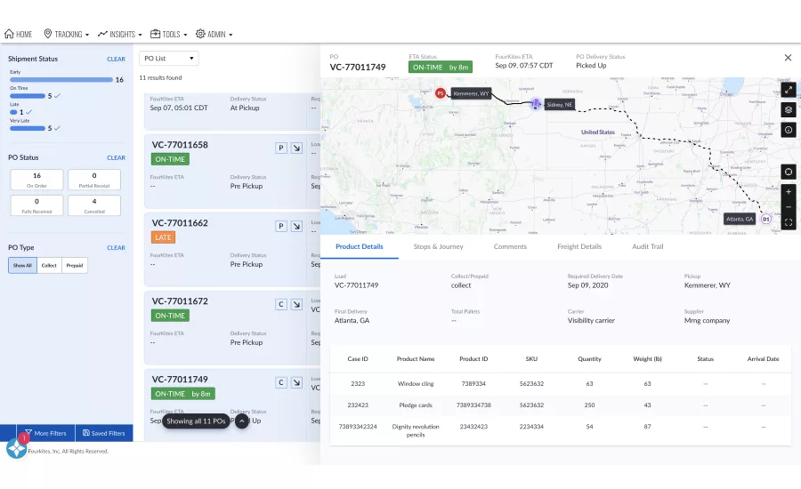 FourKites PO tracking capability