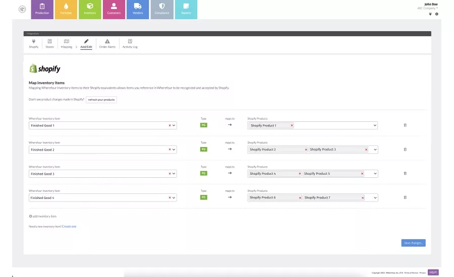 Wherefour ERP software now connects with Shopify