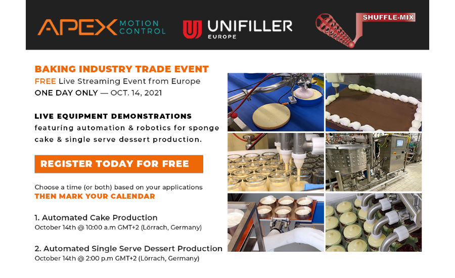 Apex Motion Control to host online baking industry trade event on October 14, 2021